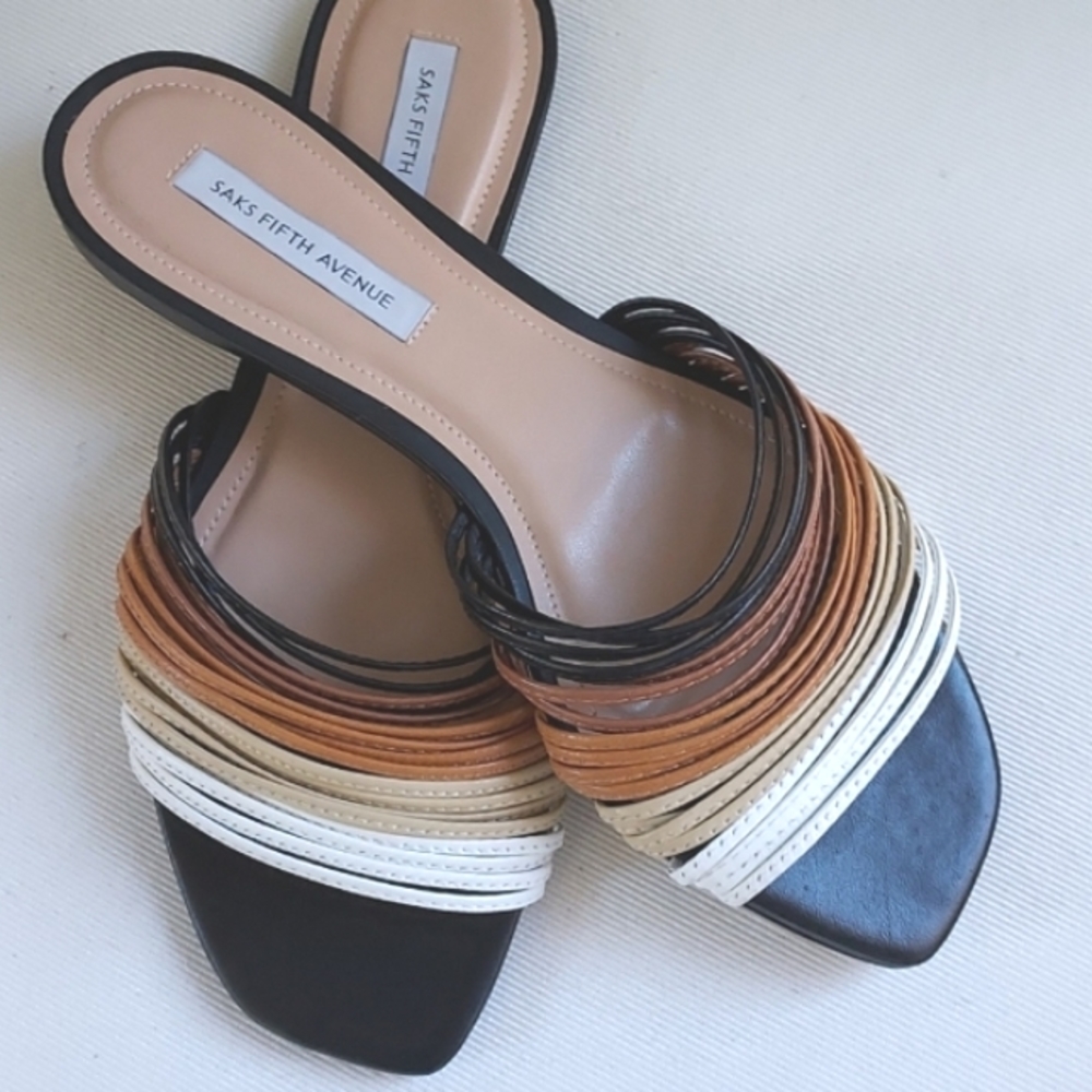 SAKS FIFTH AVENUE Strappy 5 Color Slides Size 8M NWOT